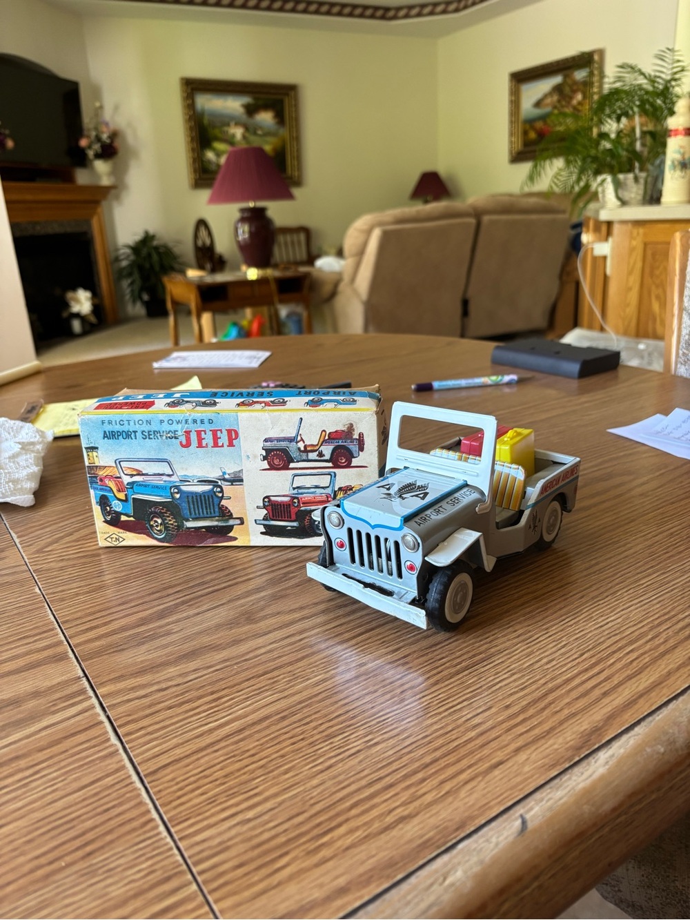 Vintage Friction-Powered Airport Service Jeep Toy-Collectible